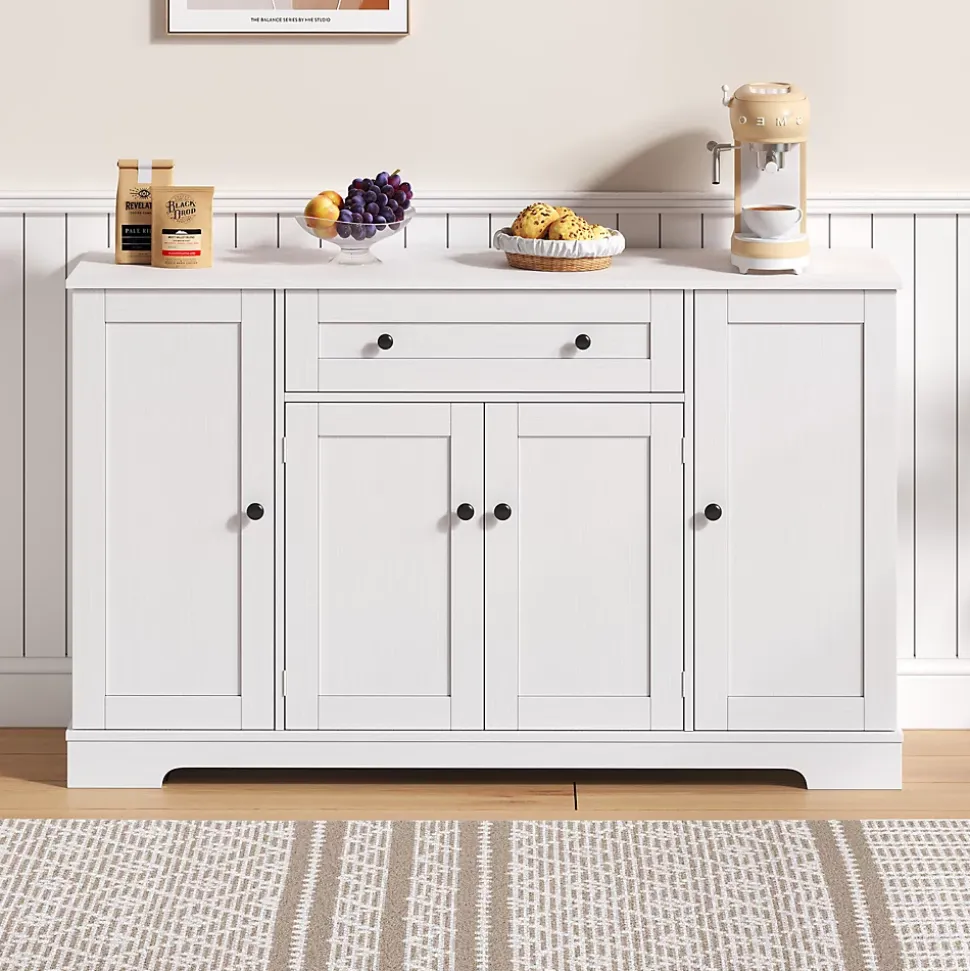 Buffet de cuisine multifonction avec portes et étagères réglables, design moderne, anti-basculement, idéal pour cuisine et salon