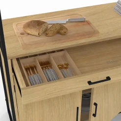 Buffet de cuisine vitré 120 CM DETROIT meuble vaisselier 6 portes design industriel + tiroir
