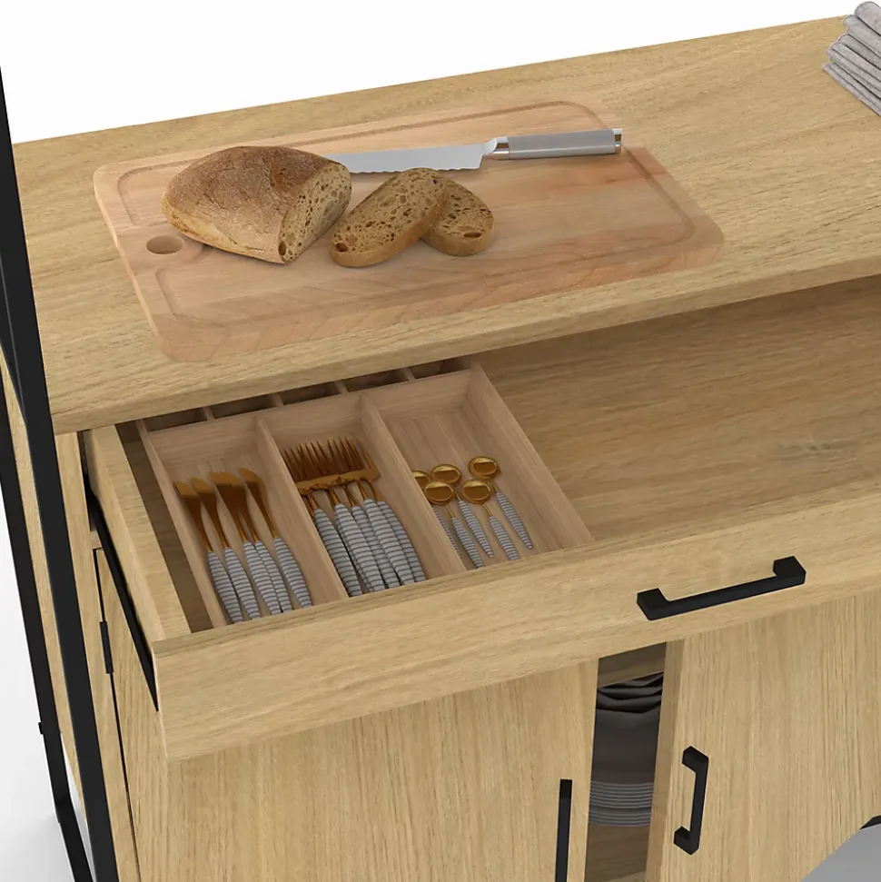 Buffet de cuisine vitré 120 CM DETROIT meuble vaisselier 6 portes design industriel + tiroir