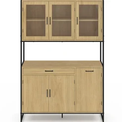 Buffet de cuisine vitré 120 CM DETROIT meuble vaisselier 6 portes design industriel + tiroir