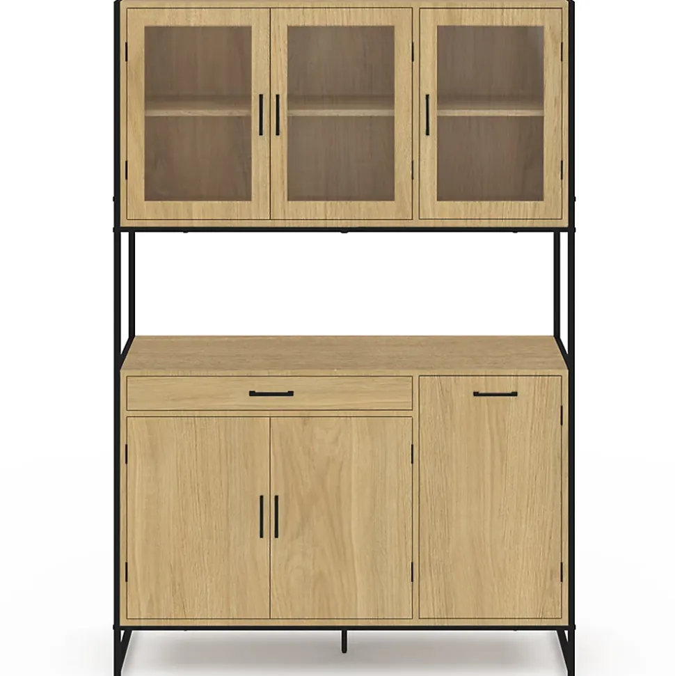 Buffet de cuisine vitré 120 CM DETROIT meuble vaisselier 6 portes design industriel + tiroir