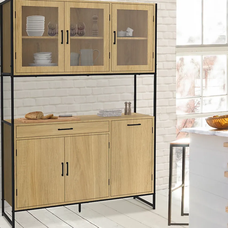Buffet de cuisine vitré 120 CM DETROIT meuble vaisselier 6 portes design industriel + tiroir