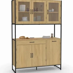 Buffet de cuisine vitré 120 CM DETROIT meuble vaisselier 6 portes design industriel + tiroir