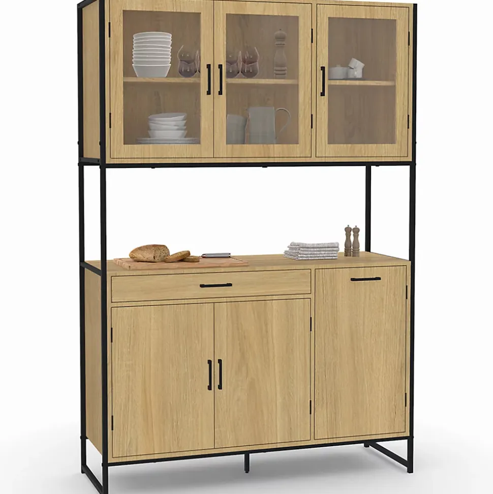 Buffet de cuisine vitré 120 CM DETROIT meuble vaisselier 6 portes design industriel + tiroir