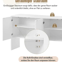 Buffet de Rangement 4 Portes avec Système Anti-Basculement, design Moderne et Minimaliste, Salon et entrée, Blanc, 152x40x76,5 cm