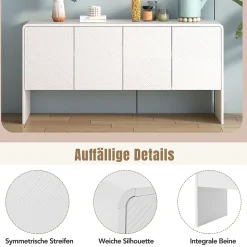 Buffet de Rangement 4 Portes avec Système Anti-Basculement, design Moderne et Minimaliste, Salon et entrée, Blanc, 152x40x76,5 cm