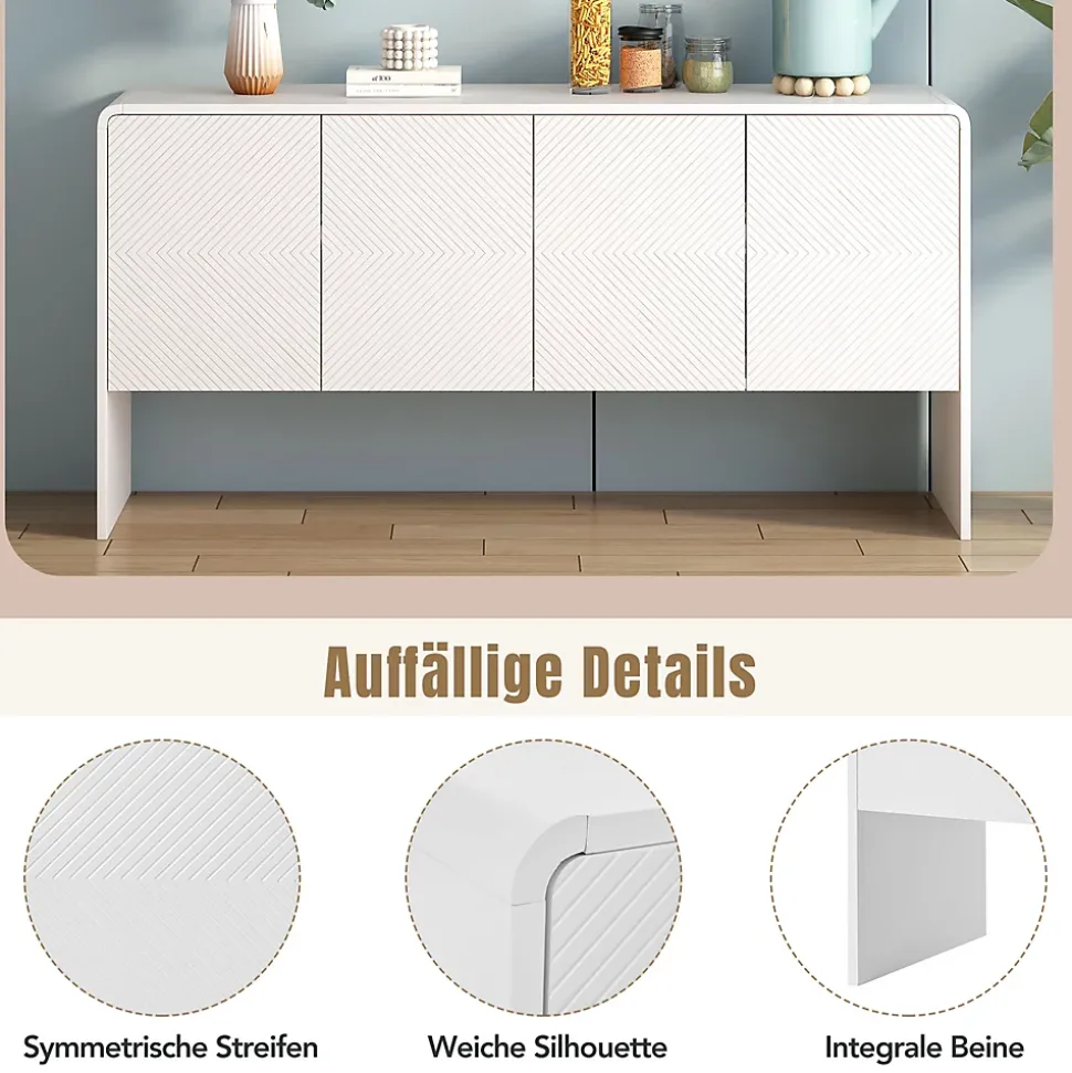 Buffet de Rangement 4 Portes avec Système Anti-Basculement, design Moderne et Minimaliste, Salon et entrée, Blanc, 152x40x76,5 cm