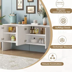 Buffet de Rangement 4 Portes avec Système Anti-Basculement, design Moderne et Minimaliste, Salon et entrée, Blanc, 152x40x76,5 cm