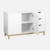 Buffet de rangement blanc. pieds bois - Floki - avec 3 tiroirs. buffet 2 portes. buffet bas. 120x40x75 cm