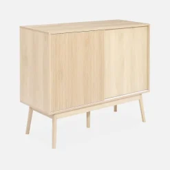 Buffet de rangement décor bois. 2 portes coulissantes. buffet haut. vaisselier. L 115 x l 39.5 x H 90cm - Linear