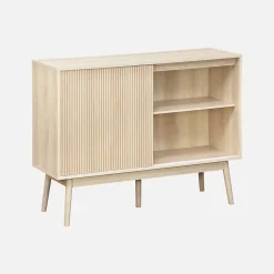 Buffet de rangement décor bois. 2 portes coulissantes. buffet haut. vaisselier. L 115 x l 39.5 x H 90cm - Linear