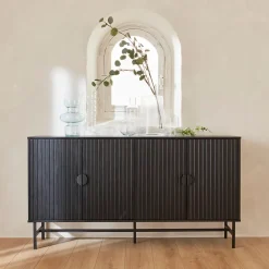 Buffet de rangement noir. Bazalt. quatre portes. deux étagères. buffet haut. vaisselier. L 157.5 x l 39 x H 83cm
