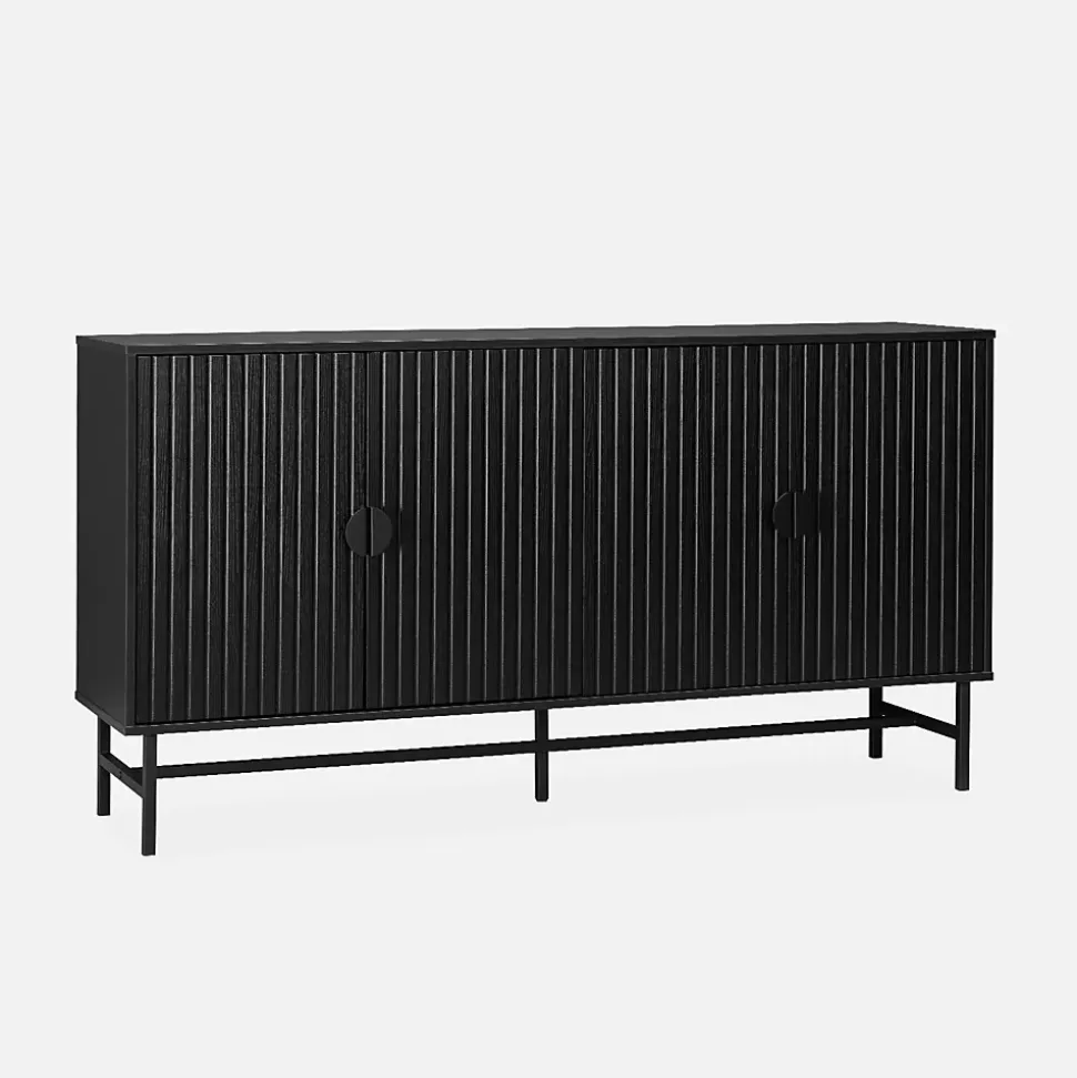 Buffet de rangement noir. Bazalt. quatre portes. deux étagères. buffet haut. vaisselier. L 157.5 x l 39 x H 83cm