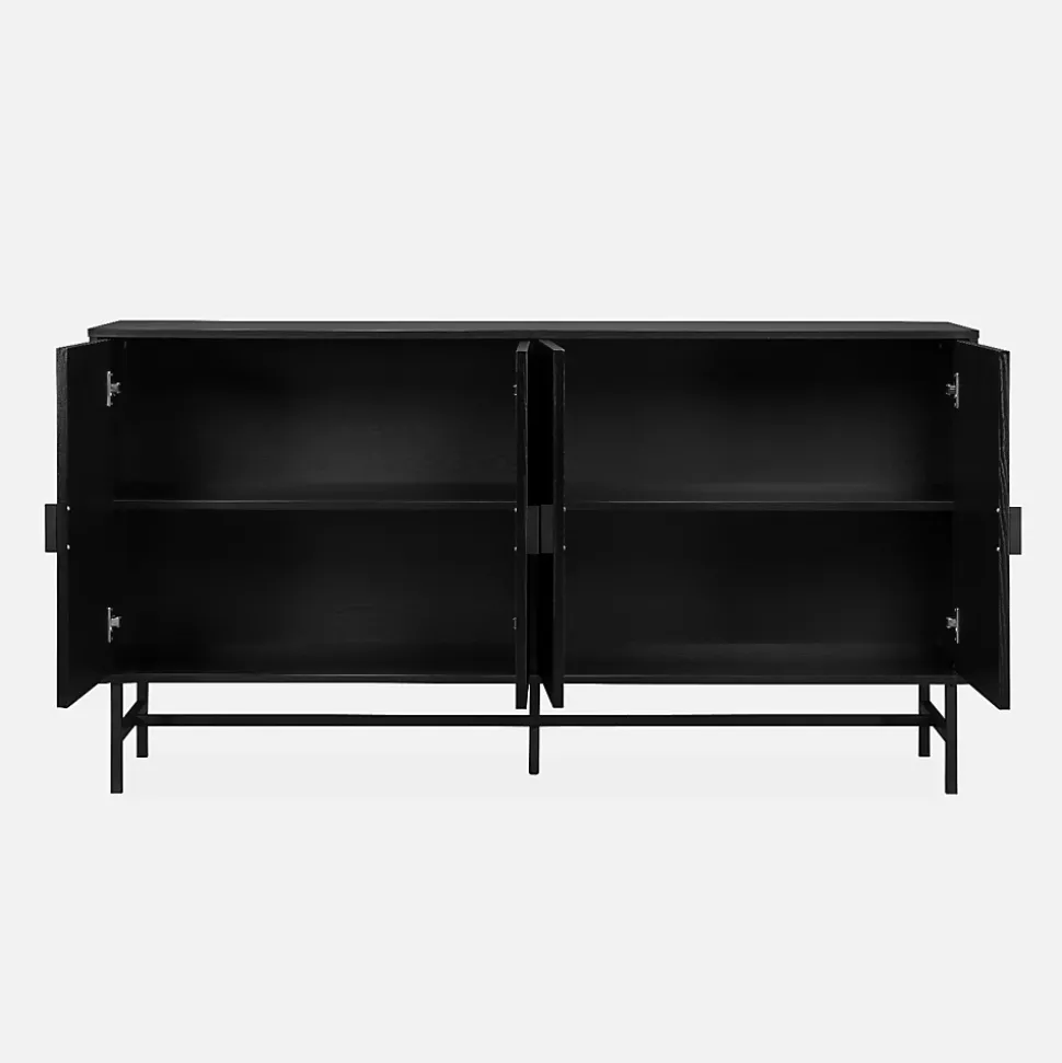 Buffet de rangement noir. Bazalt. quatre portes. deux étagères. buffet haut. vaisselier. L 157.5 x l 39 x H 83cm