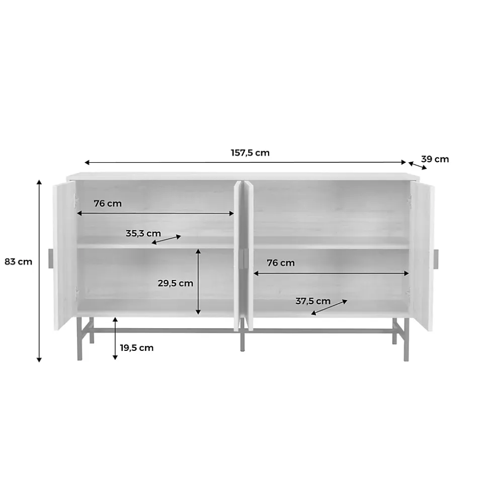 Buffet de rangement noir. Bazalt. quatre portes. deux étagères. buffet haut. vaisselier. L 157.5 x l 39 x H 83cm