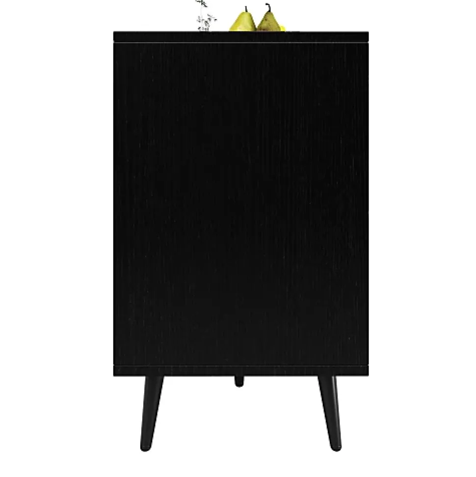 Buffet de rangement 120x35x78 cm noir avec portes sculptées motif chevrons style moderne