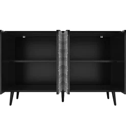 Buffet de rangement 120x35x78 cm noir avec portes sculptées motif chevrons style moderne