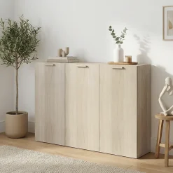 Buffet effet chêne 9 cases 3 portes GoodHome Atomia H. 112,5 x L. 150 x P. 37 cm