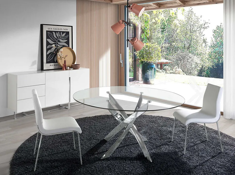 Buffet en bois blanc et acier chromé