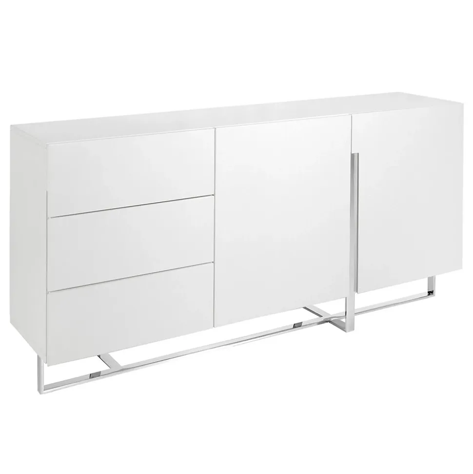 Buffet en bois blanc et acier chromé