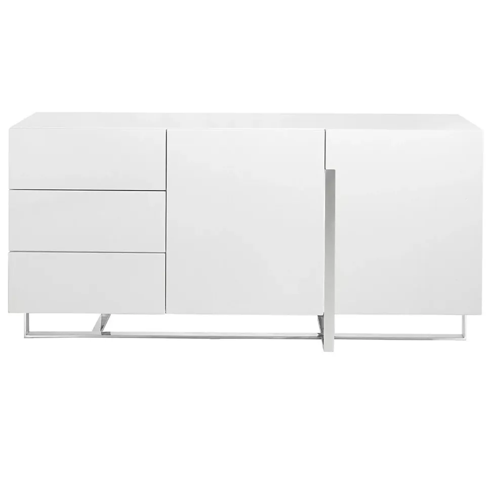 Buffet en bois blanc et acier chromé