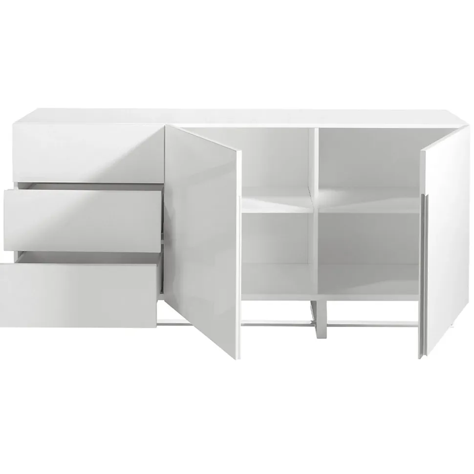Buffet en bois blanc et acier chromé