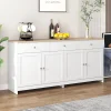 Buffet en Bois Blanc, Meuble de Rangement, Quatre Portes, Trois Tiroirs, étagère réglable, Cuisine,160X37X75CM