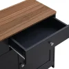 Buffet En Bois,160X 37 X75CM, Quatre Portes, Trois Tiroirs, Couleur Bois Et Gris Noir