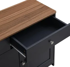 Buffet En Bois,160X 37 X75CM, Quatre Portes, Trois Tiroirs, Couleur Bois Et Gris Noir