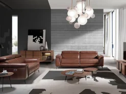 Buffet en noyer et acier noir avec éclairage intérieur