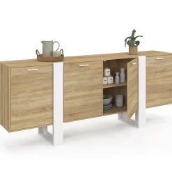 Buffet enfilade 200 cm PHOENIX XXL 4 portes bois et blanc