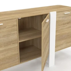 Buffet enfilade 200 cm PHOENIX XXL 4 portes bois et blanc
