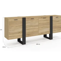 Buffet enfilade 200 cm PHOENIX XXL 4 portes bois et noir