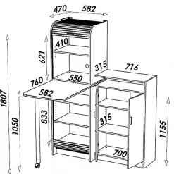 Buffet et Table de Cuisine Pivotante Blanc Alu 9 Niches - L 80 x l 80 x H 105.1 cm