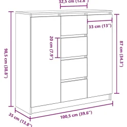 Buffet et tiroirs sonoma gris 100,5x35x98,5cm bois d'ingénierie vidaXL