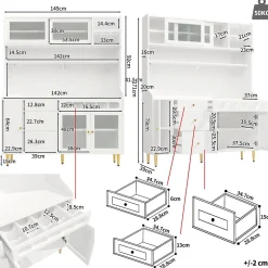 Buffet Haut - Armoire de Rangement avec LED et Étagères Réglables - avec Tiroirs et Porte-Bouteilles - en MDF - Blanc