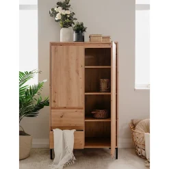 Buffet Haut 2 Portes 2 Tiroirs et 2 Étagères H139 cm - PLOCK