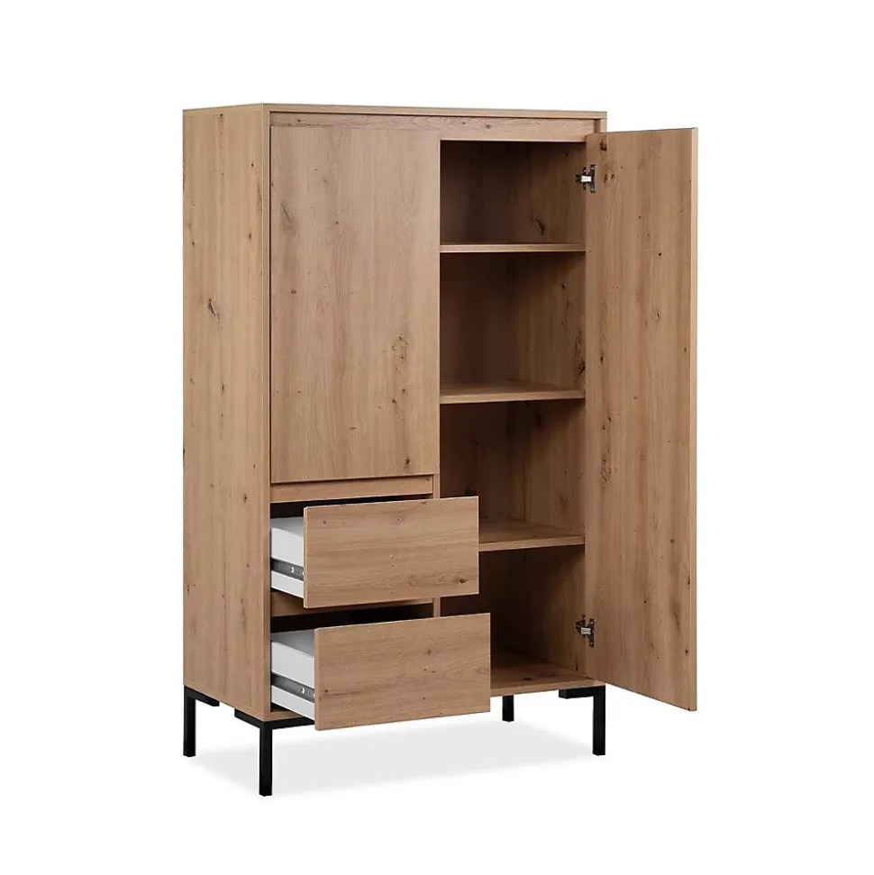 Buffet Haut 2 Portes 2 Tiroirs et 2 Étagères H139 cm - PLOCK