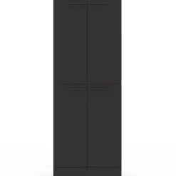 Buffet haut armoire de cuisine H.160 cm ALTO 4 portes avec rangements façon hêtre et noir