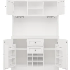 Buffet Haut avec 4 Portes et 2 Tiroirs, Range-Bouteilles et Étagères Réglables, MDF - Blanc - 106x40x179,5 cm