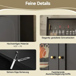 Buffet Haut avec Éclairage LED - Vitrine avec 2 Tiroirs et Étagères Réglables, Meuble de Rangement, MDF - Noir, 120x40x180 cm
