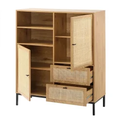 Buffet Haut avec Façades en Rotin Naturel - L100 x H120 cm - JAYA