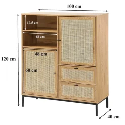 Buffet Haut avec Façades en Rotin Naturel - L100 x H120 cm - JAYA