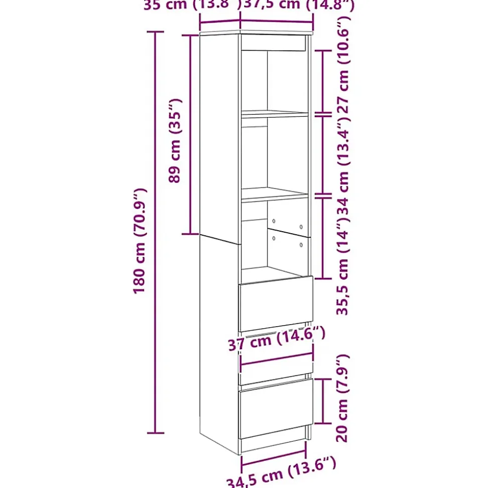 Buffet haut blanc 37,5x35x180 cm bois d'ingénierie vidaXL