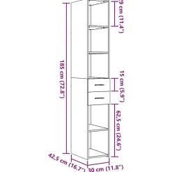 Buffet haut chêne marron 30x42,5x185 cm bois d'ingénierie vidaXL