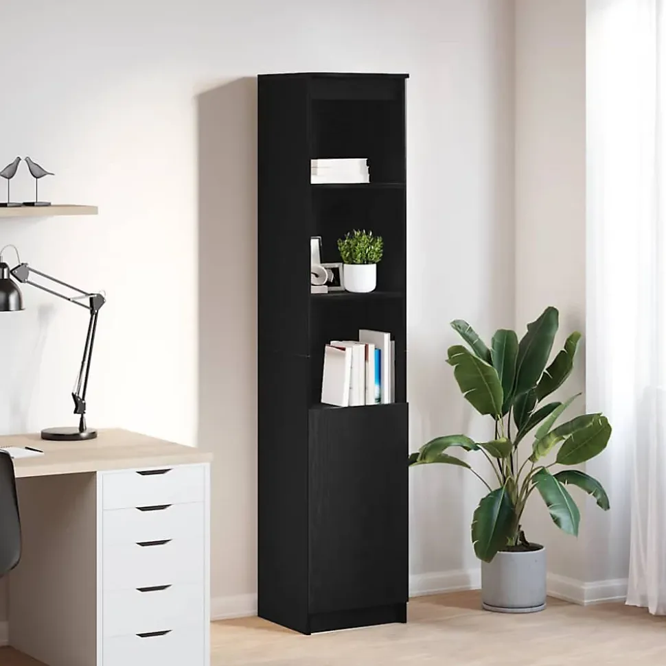 Buffet haut chêne noir 37,5x35x180 cm bois d'ingénierie vidaXL