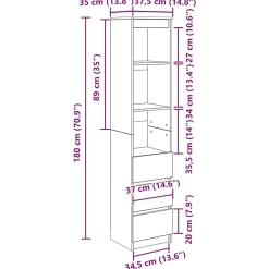 Buffet haut chêne noir 37,5x35x180 cm bois d'ingénierie vidaXL