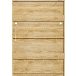 Buffet Haut de Cuisine - LED Intégré et Tiroirs de Rangement, Portes Fermées et Prise USB, Verre et MDF Naturel 120x40x180 cm