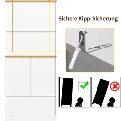 Buffet Haut de Cuisine avec Plateau et 12 Compartiments Fermés - Meuble de Rangement en MDF et Métal, Blanc, 80x40x180 cm