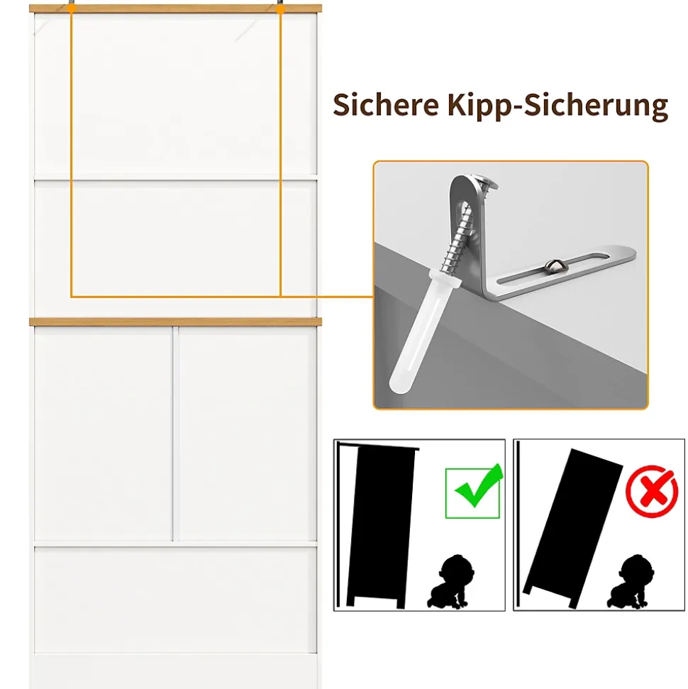 Buffet Haut de Cuisine avec Plateau et 12 Compartiments Fermés - Meuble de Rangement en MDF et Métal, Blanc, 80x40x180 cm